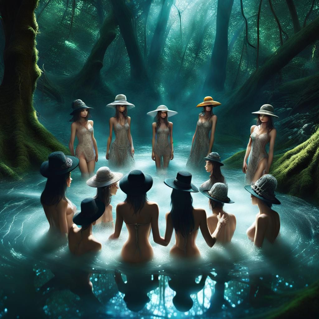 Enchanted Forest Pool with Bathing Figures