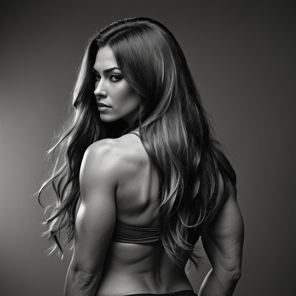 Muscular Female Bodybuilder in Dramatic Lighting
