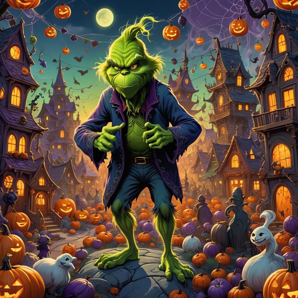 The Grinch in Spooky Halloween Town Concept Art