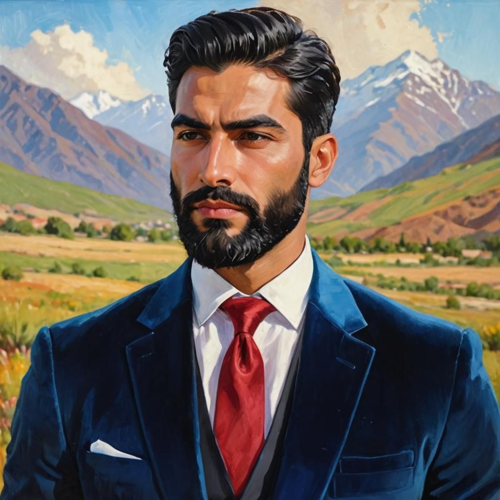 Neo-Impressionist Portrait of Man in Blue Velvet Suit