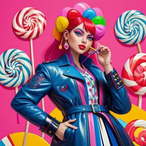Whimsical Batina Leather Coat in Candy Art Style