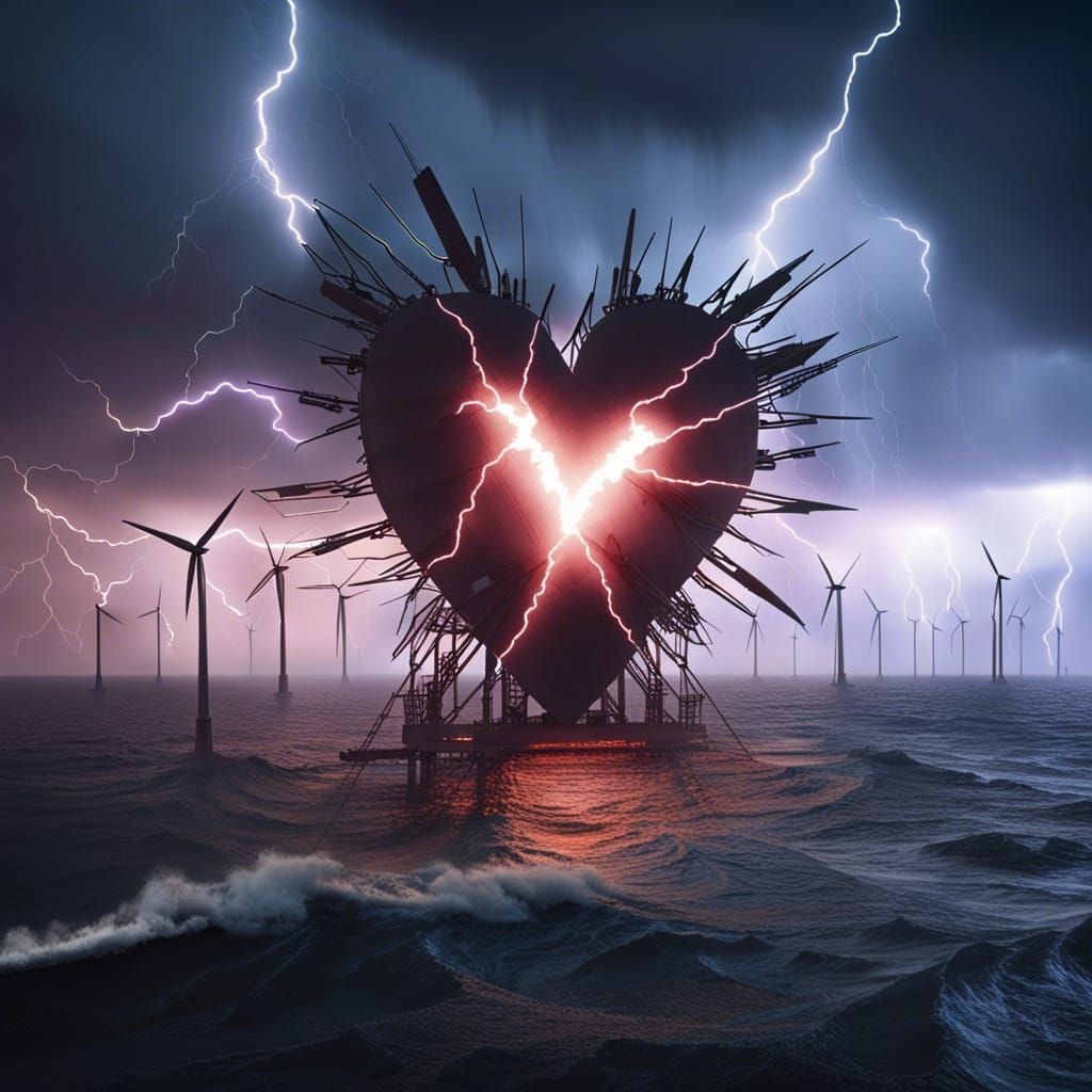 Windfarm Lightning Storm with Heart-Shaped Bolts