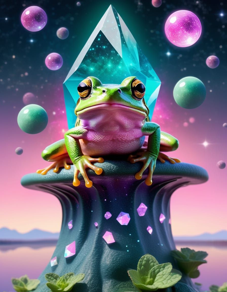 Surreal Stardust Frog Observes Galaxy Opening