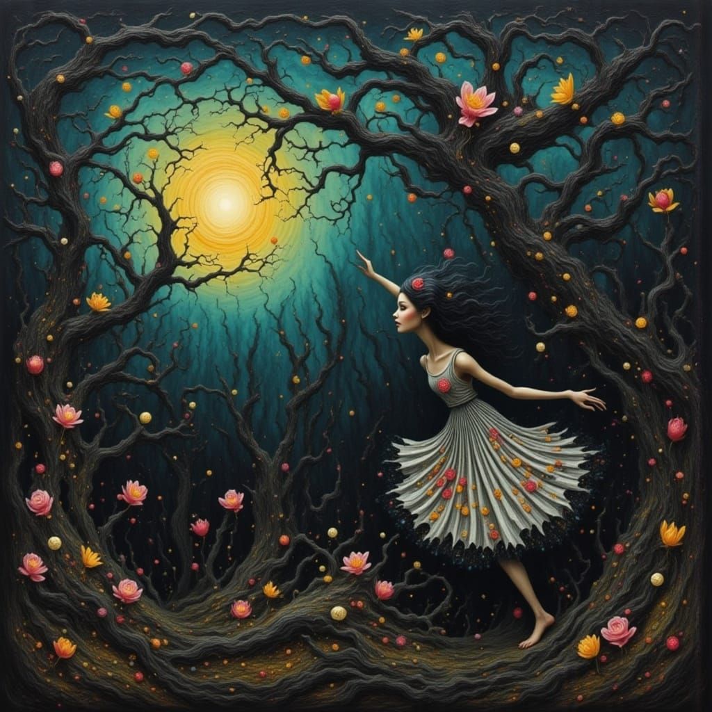 Mystical Dryads Dancing in Sycamore Grove: Neo-Impressionism