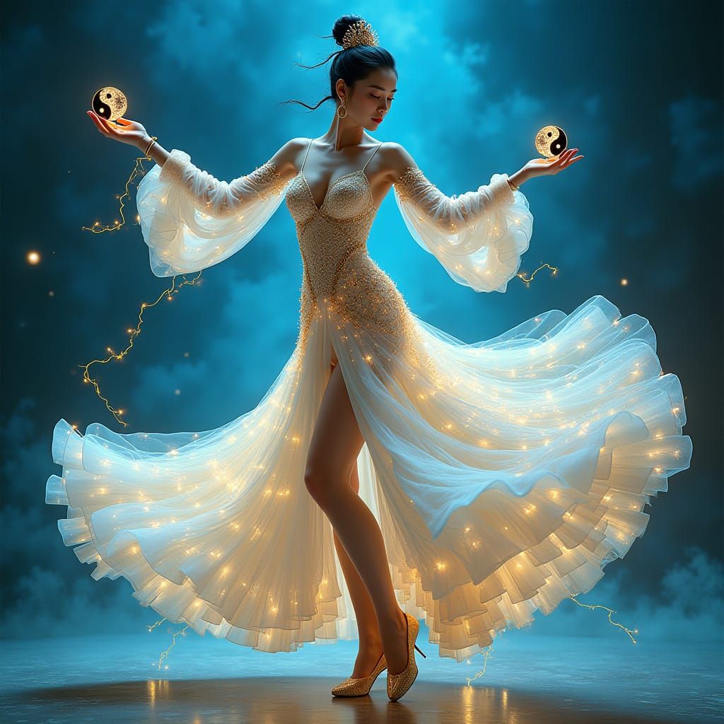 Electric Yin Yang Dancer in Flowing Gown