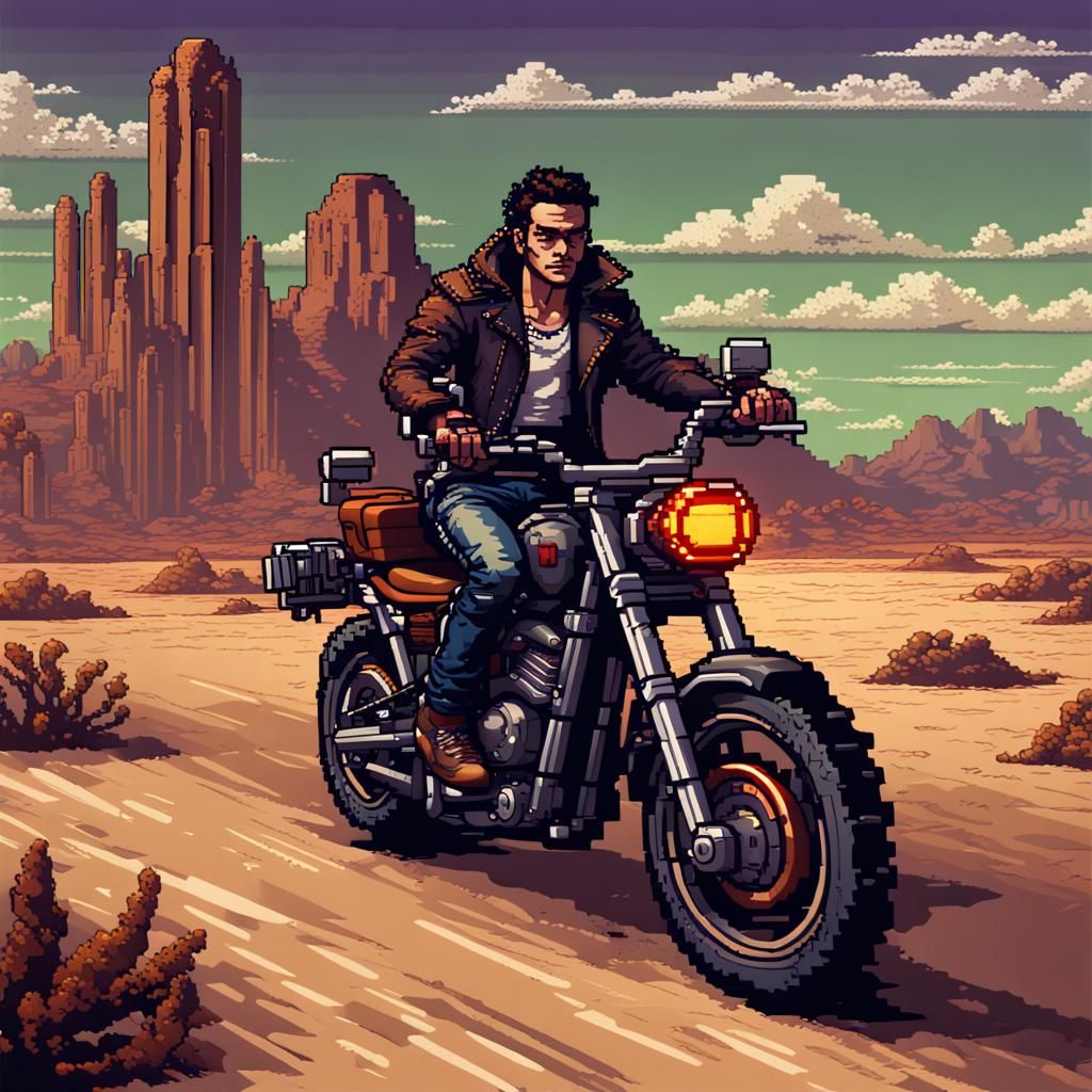 Biker Portrait in 8-bit Pixel Art Style