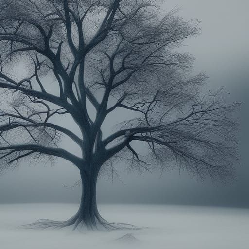 Winter Tree with Birds: Digital Matte Painting