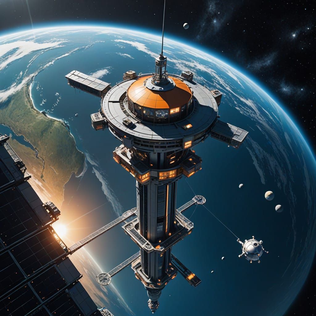 Futuristic Space Elevator Made of Metal and Plastic