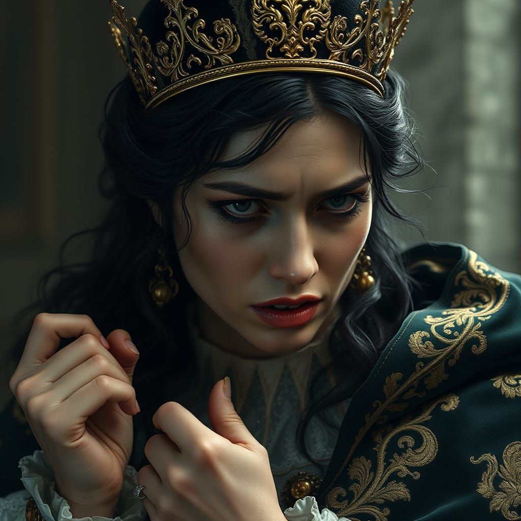 Desperate Queen Catherine in Distraught, High-Stakes Portrai...