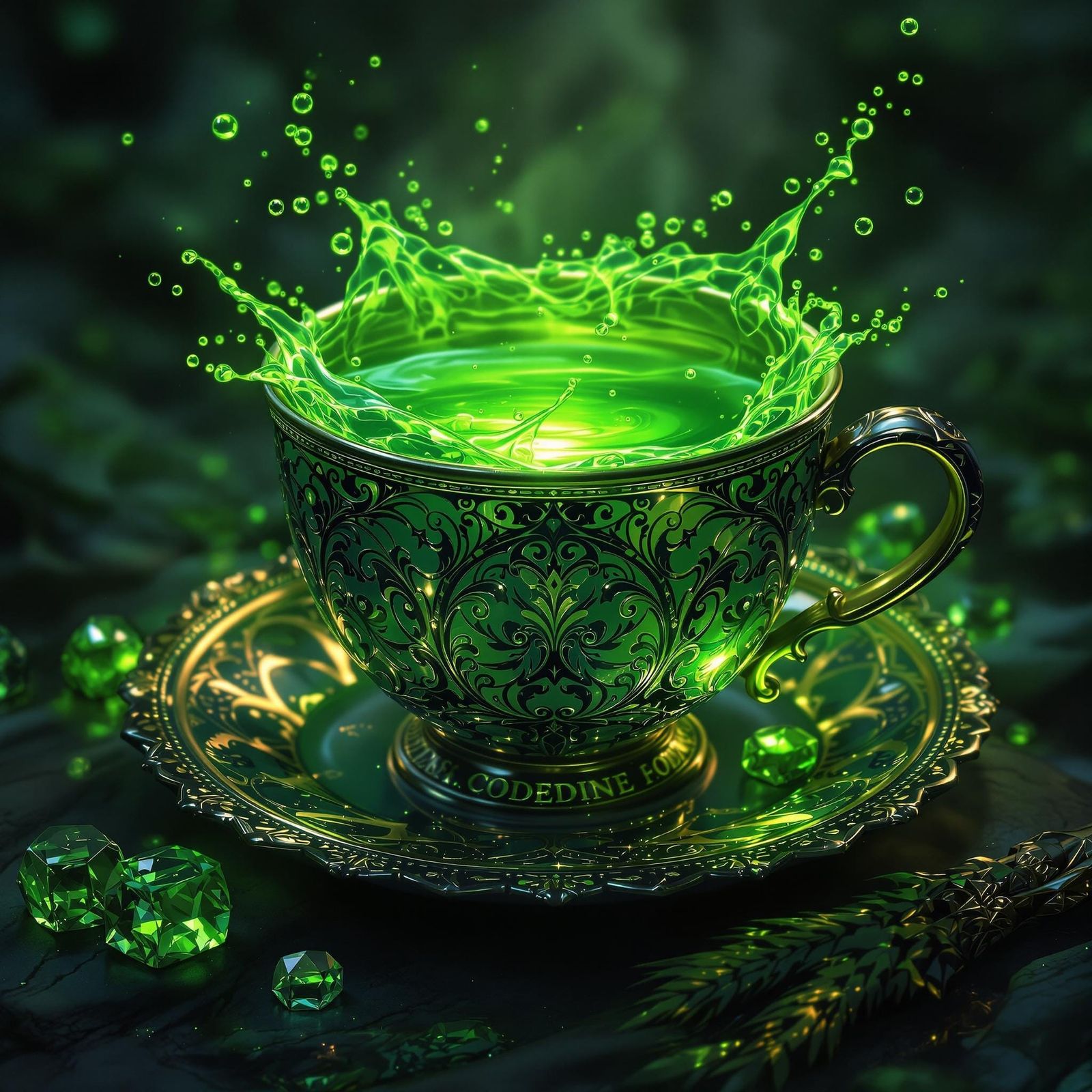 Glowing Green Liquid in Cup: Fantasy Concept Art