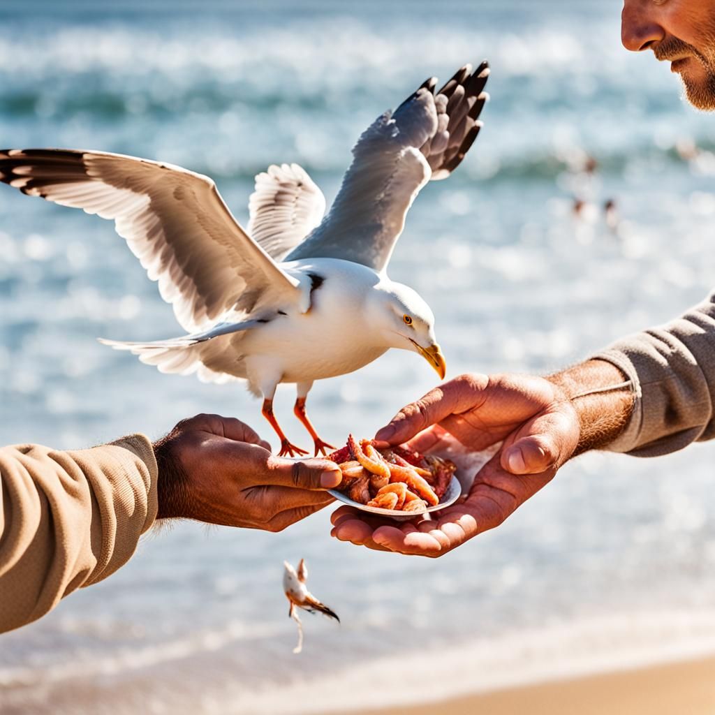 Seagull Stealing Food: Portrait in Natural Hues