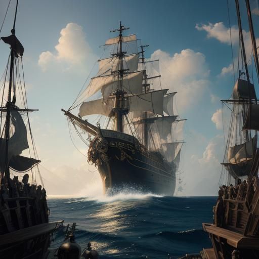 Captain Jack Sparrow on the Black Pearl in 3D Anime Style