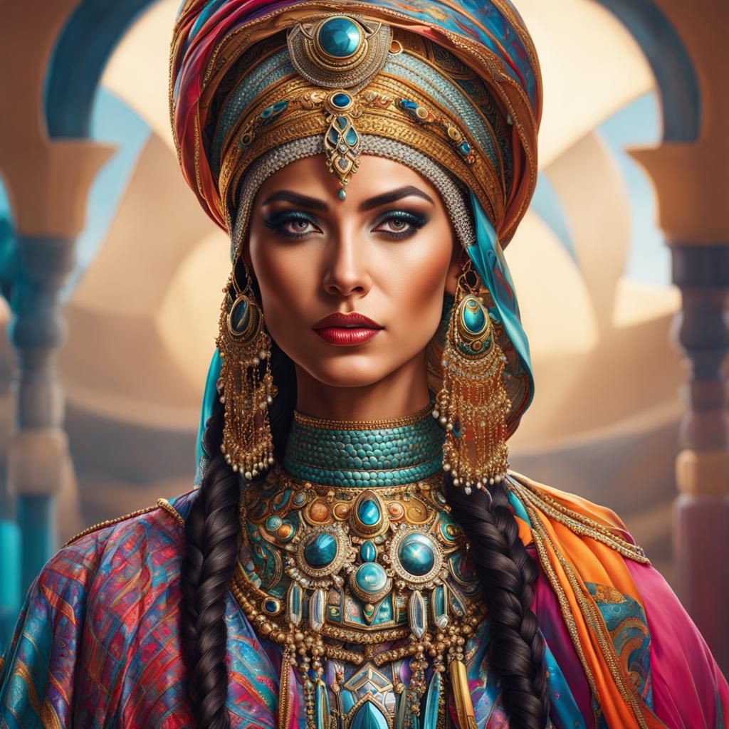 Arab Warrior Woman in Hyperrealistic Portrait