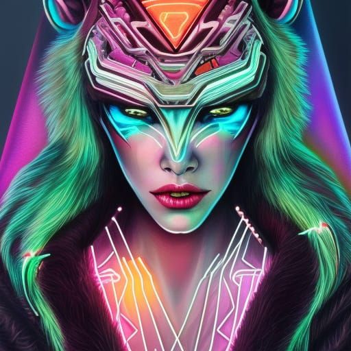 Neon Diamond 3/4 Cyberpunk Portrait of Furry No3 of Elboron One, by Lord Elboron.
