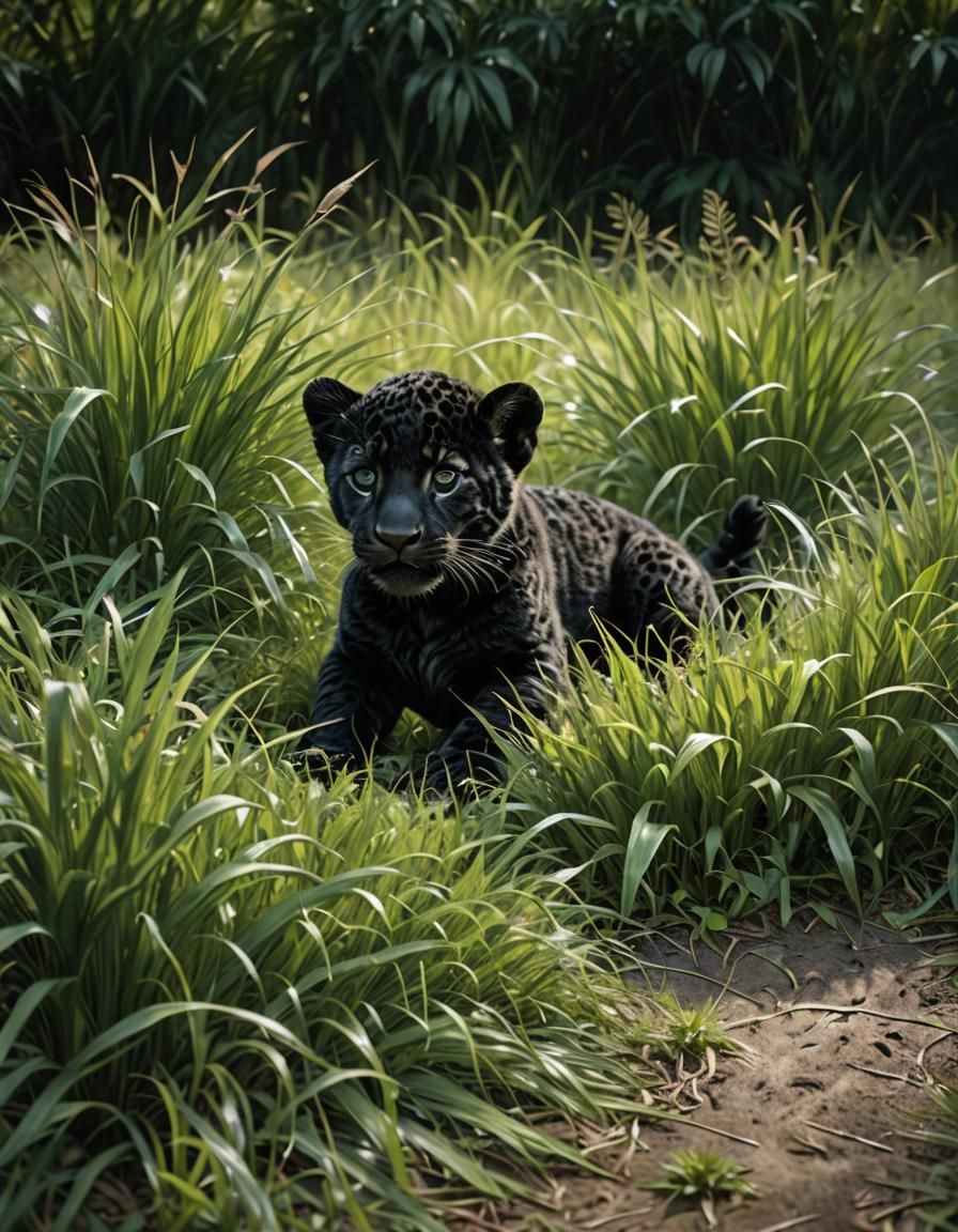 Newborn Black Jaguar with Robotic Eyes