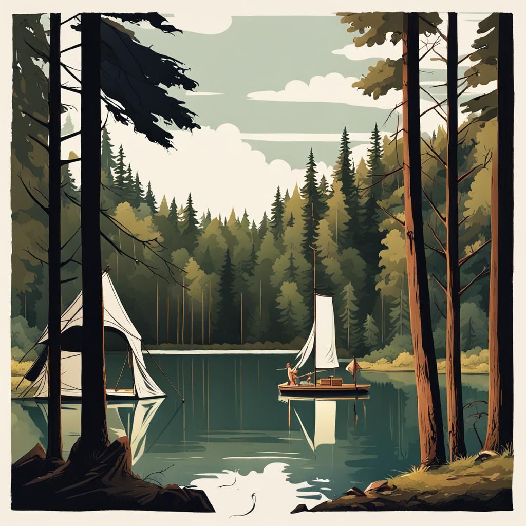 Campsite by a Lake in a Thick Forest