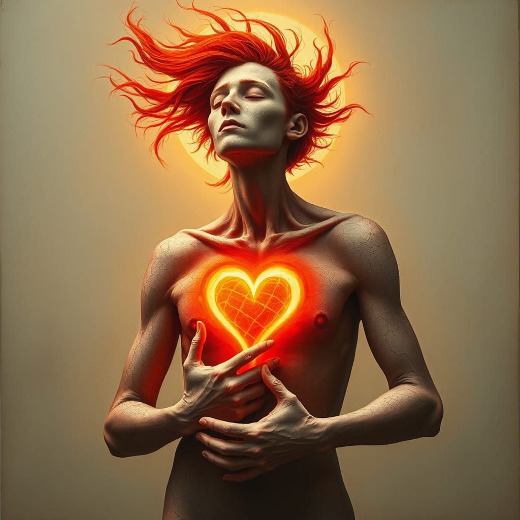 Figure with Glowing Energy, in Surrealist Style