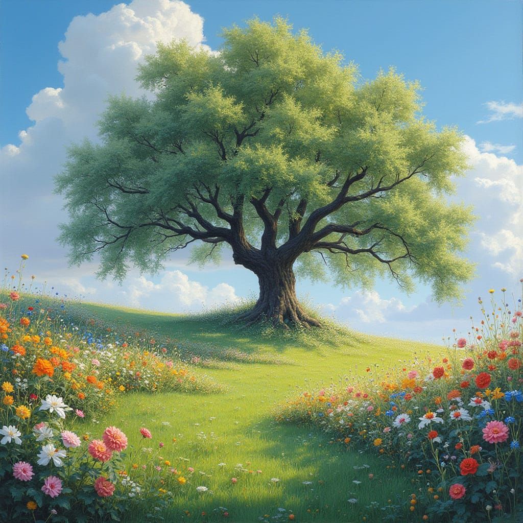 Vibrant Garden Scene in Impressionist Style