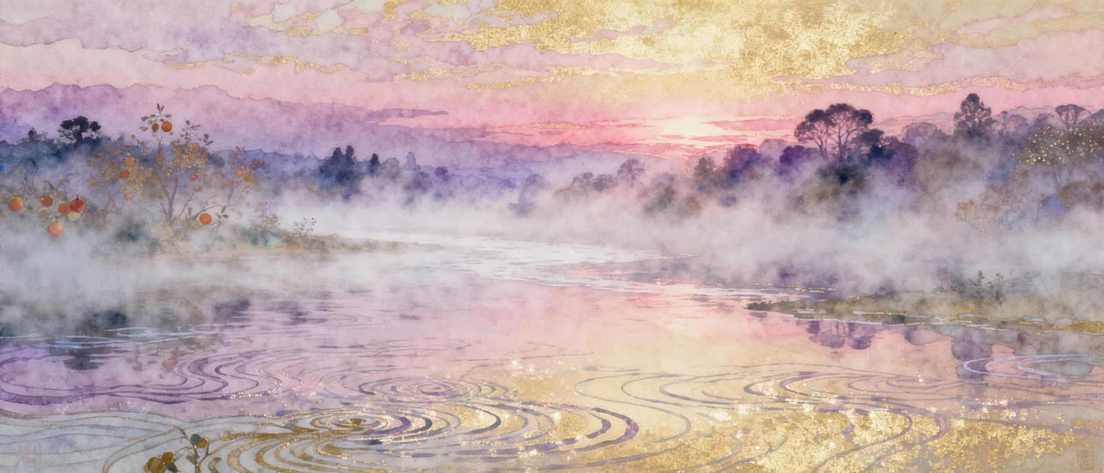 Misty River at Enchanting Dusk in Paul Klee Style