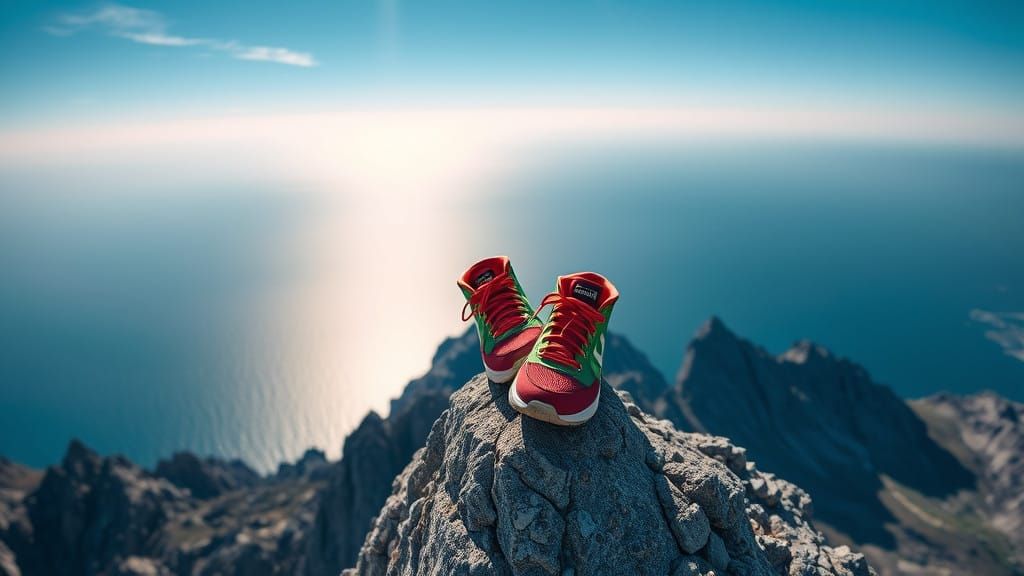 Vibrant Sneakers on Mountain Peak