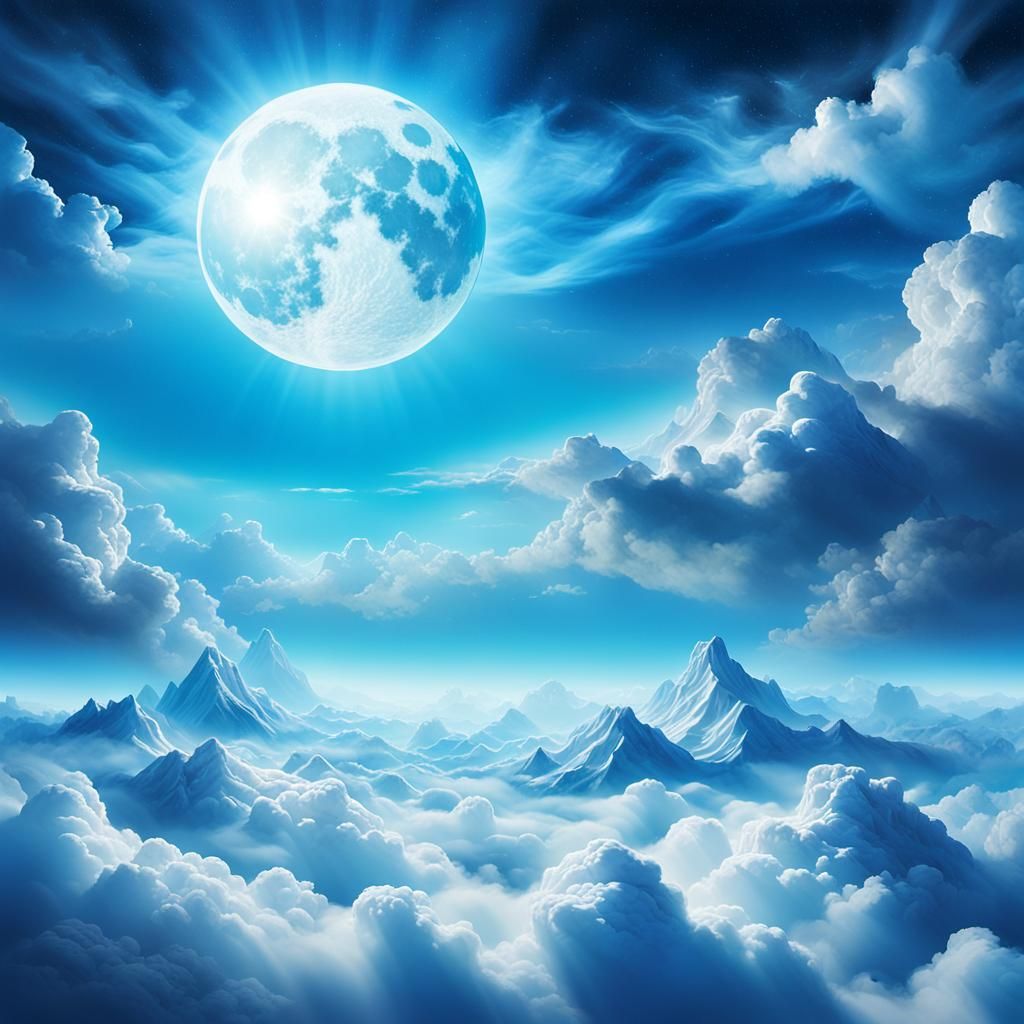 Majestic Moon in Blue Sky: Celestial Landscape