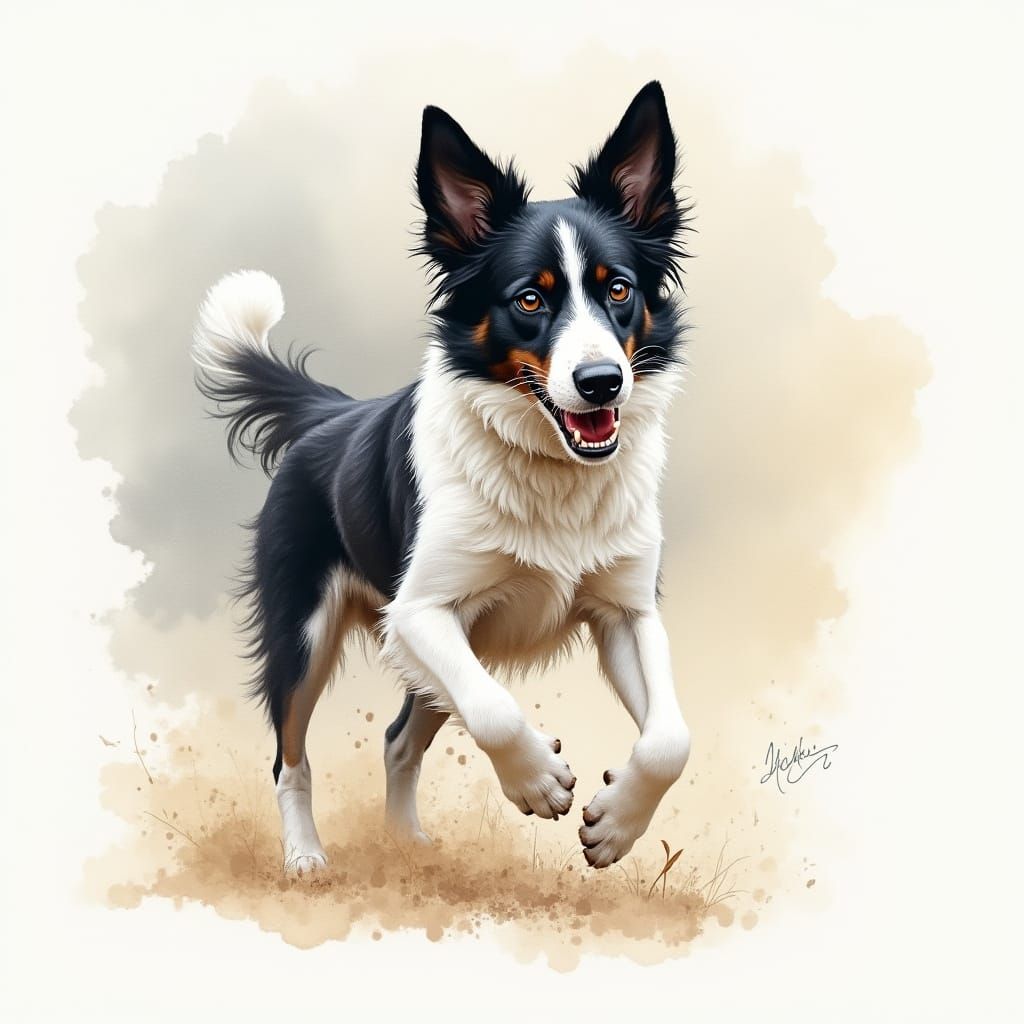 Expressive Watercolor Dog Painting in Action