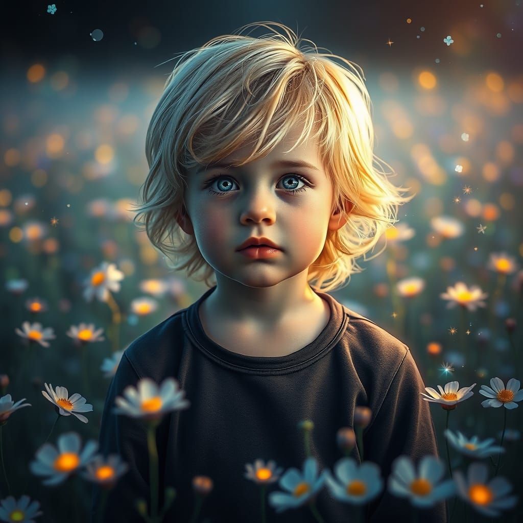 Child in Bioluminescent Field: Holographic Astral Portrait