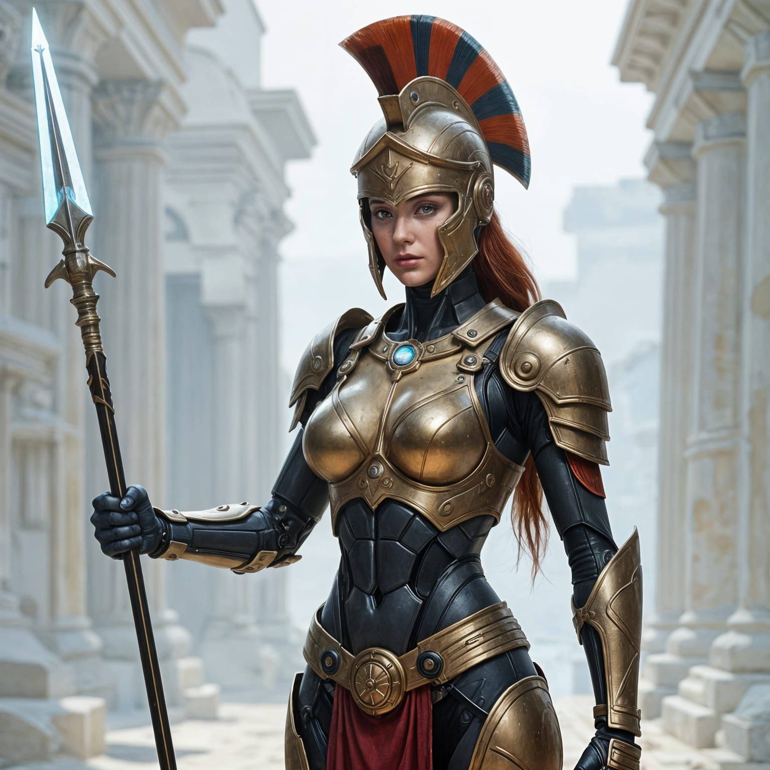 Futuristic Cyborg Hoplite with Luminous Spear