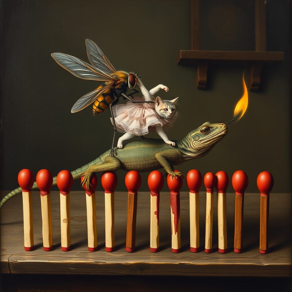 Surreal Dance on a Lizard, Albrecht Dürer Style