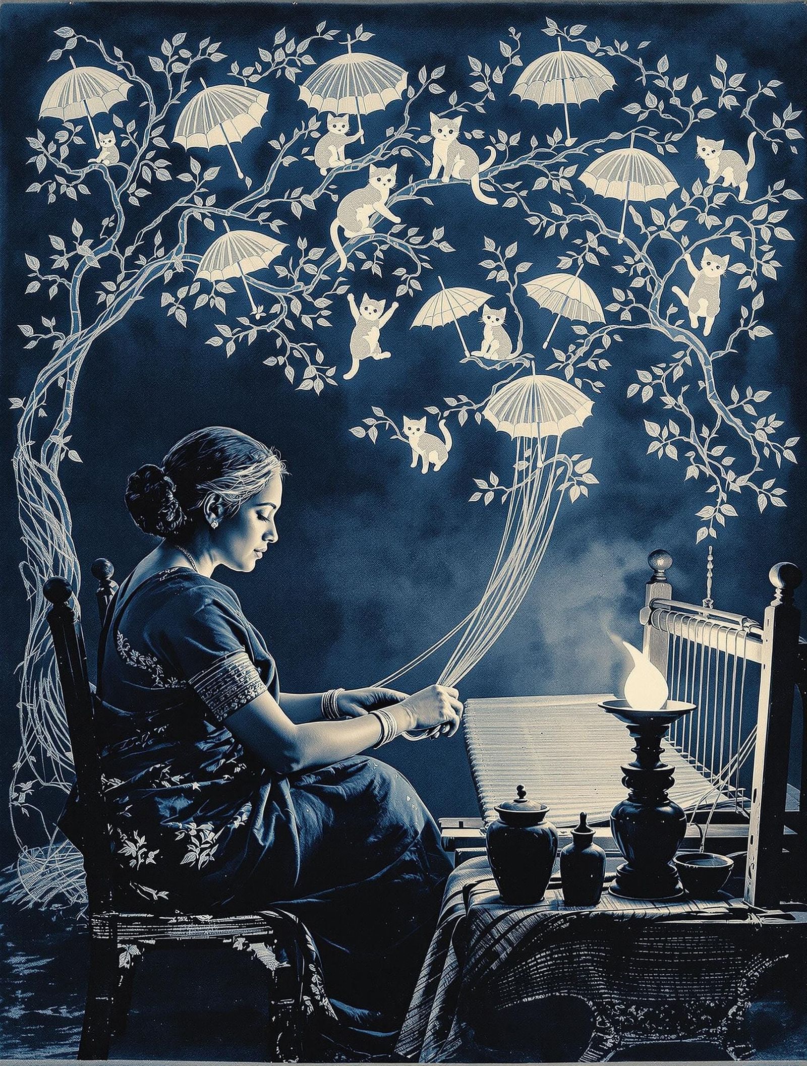 Woman Weaves Mystic Silverpoint Vines on Antique Loom