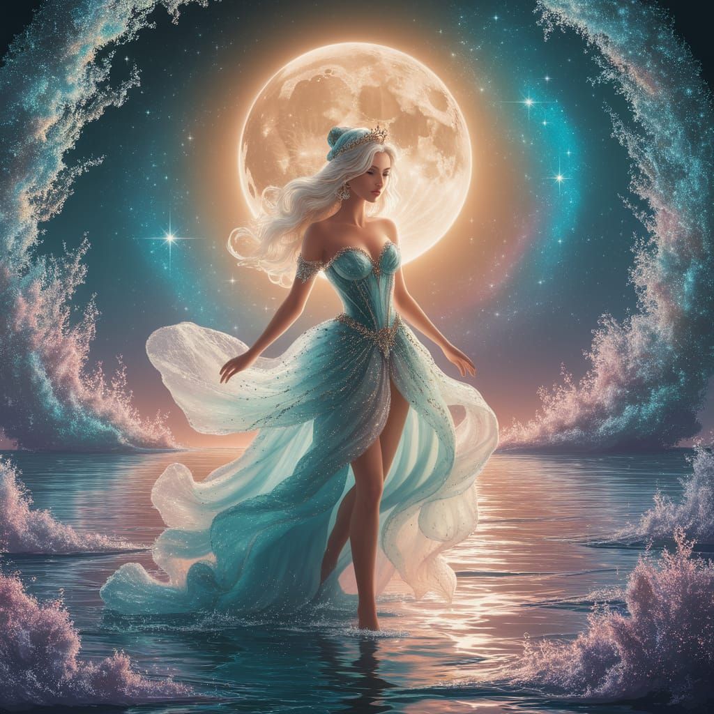 Pisces Princess Under Luminous Moon: Ethereal Beauty