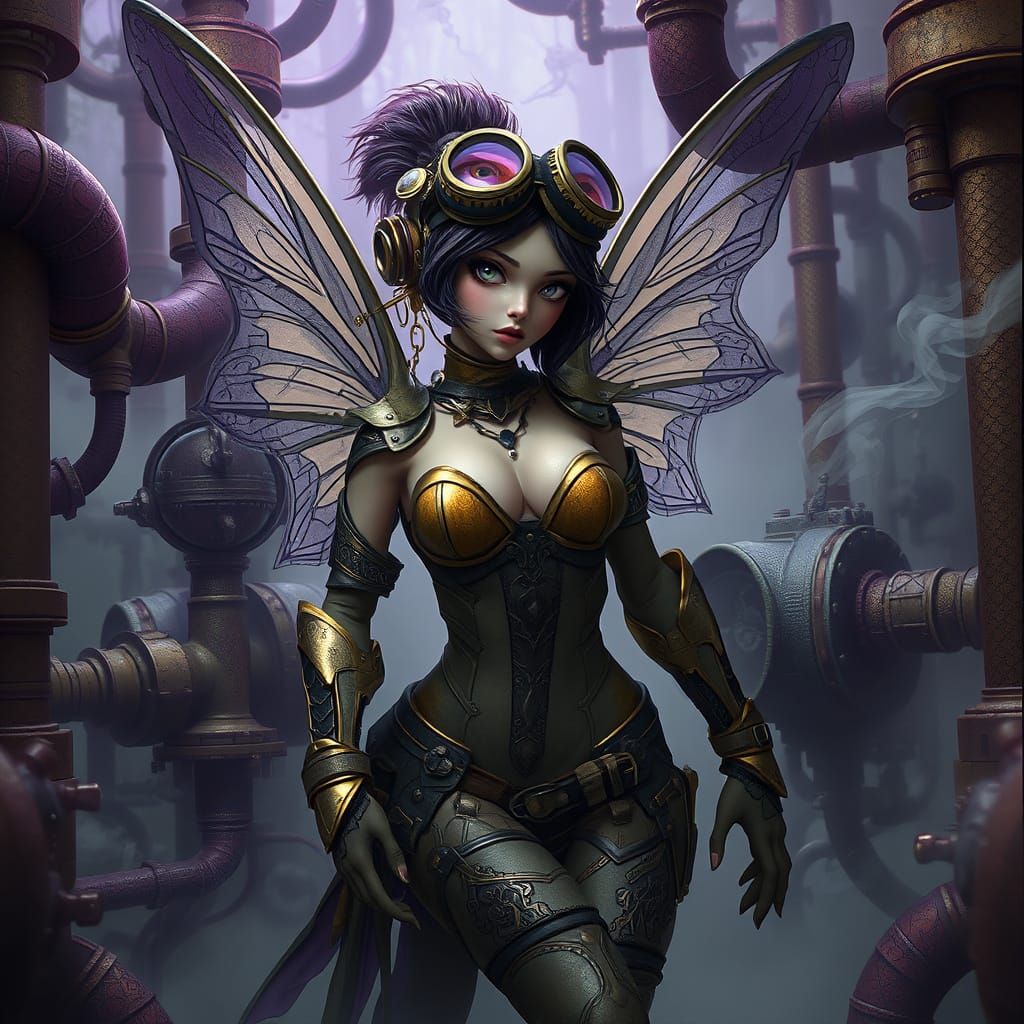 Steampunk Fairy in Steam Forest, Trending Art