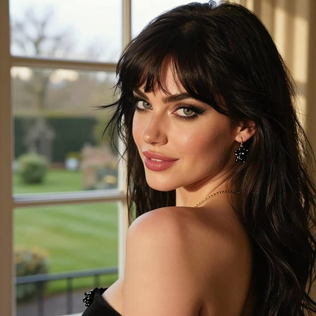 Sultry Woman in Golden Hour Glow with Panther Pendant