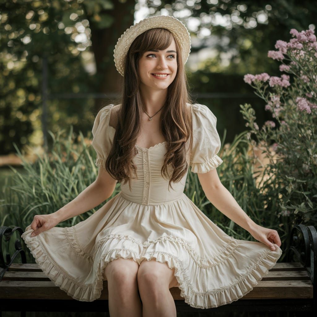 Feminine Young Man in Frilly Dress in Garden