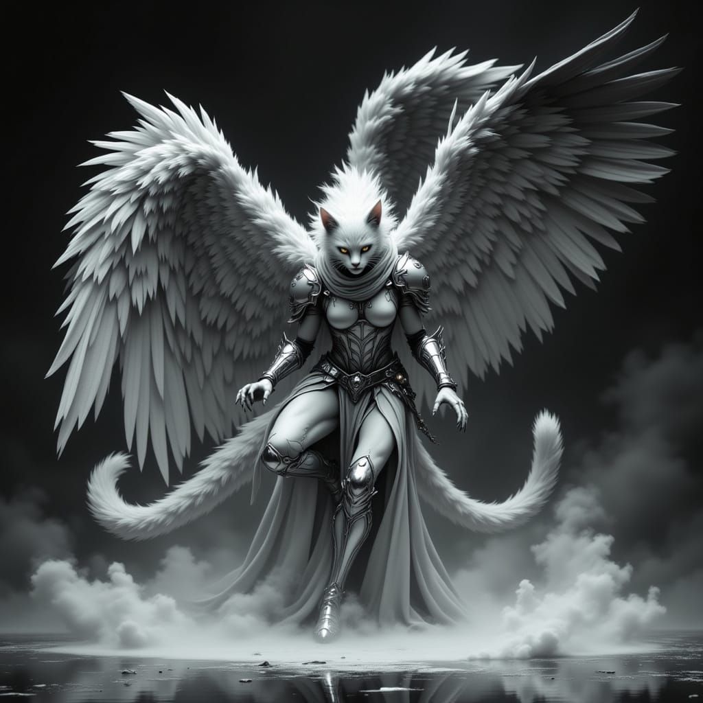 Feline Angel in Mirrored Armor