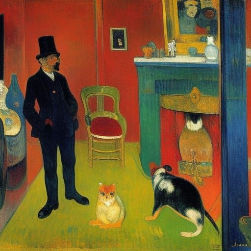 Man and Mouse in House, Expressionist Style