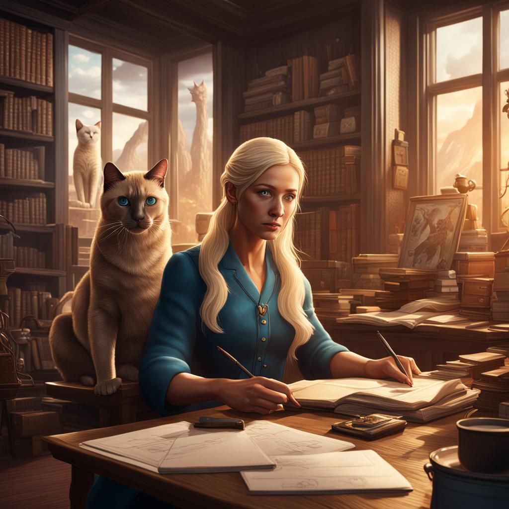 Author and Cat in Detailed Matte Painting