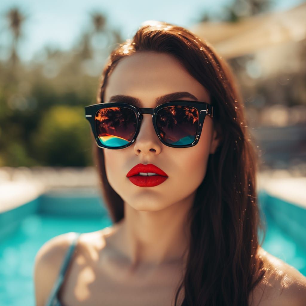 Pop Art Portrait: Woman with Sunglasses by Pool