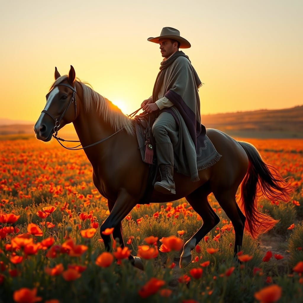 Argentinian Gaucho on Overo Colt at Dawn