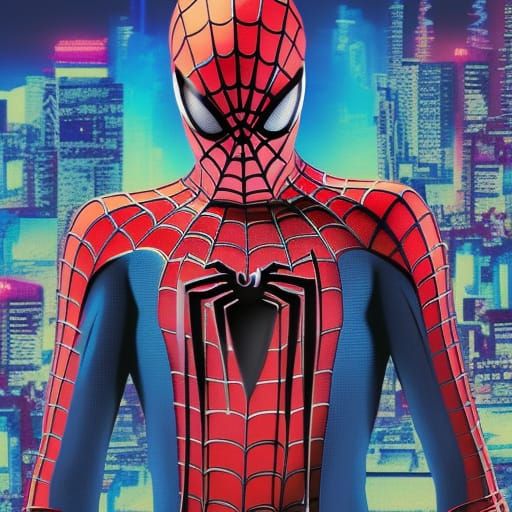Spiderman as King in Synthwave Neon Retro Style