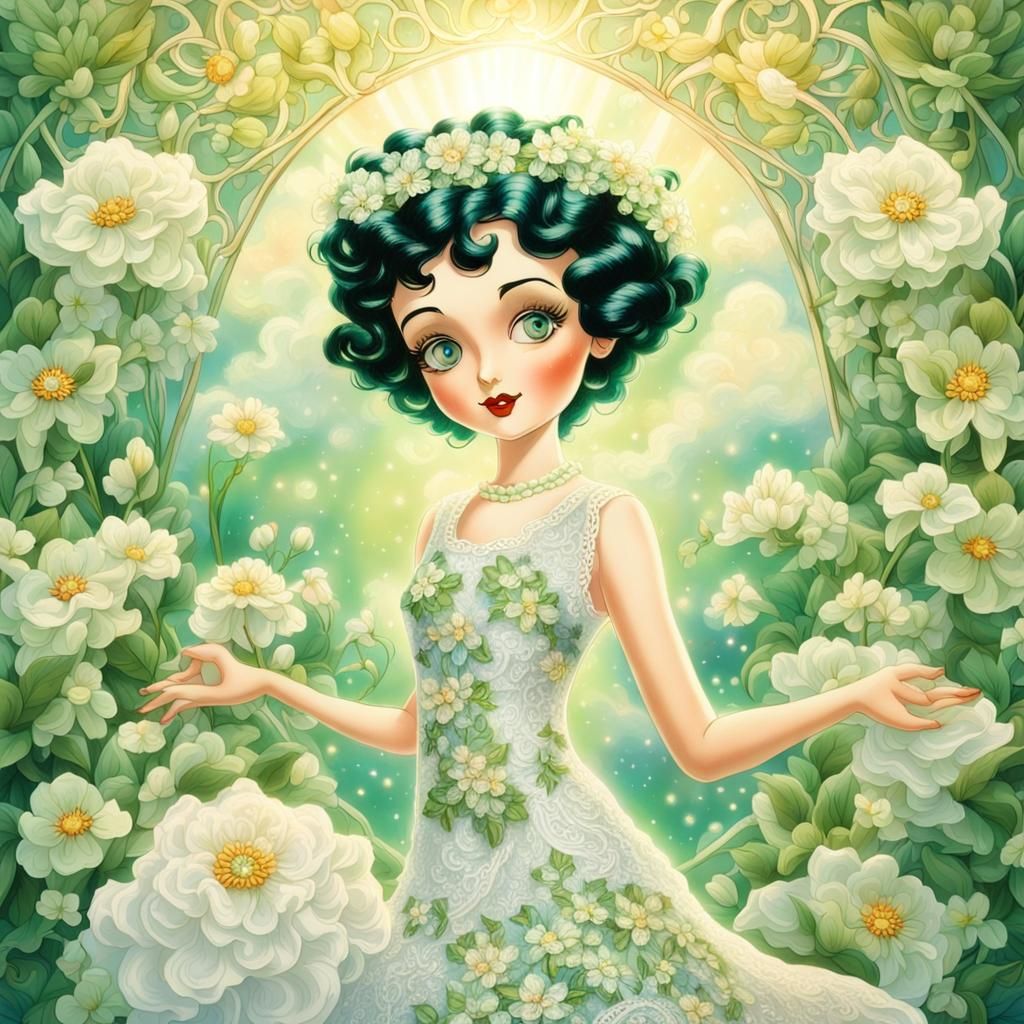 Art Nouveau Betty Boop with Iridescent Flowers