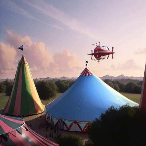 Whimsical Circus Tent Soaring Skyward: Retrofuturistic 3D Re...