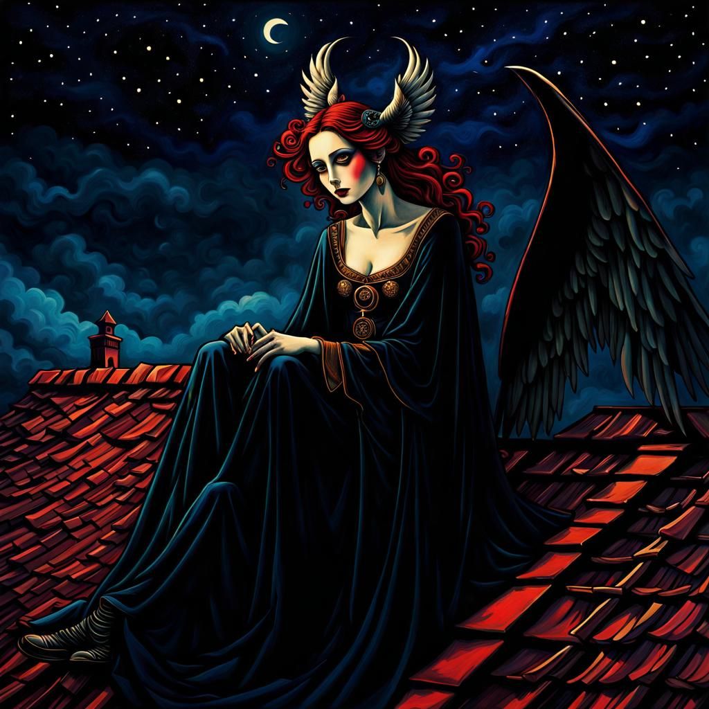 Gothic Angel Vampire: Surreal Night Scene