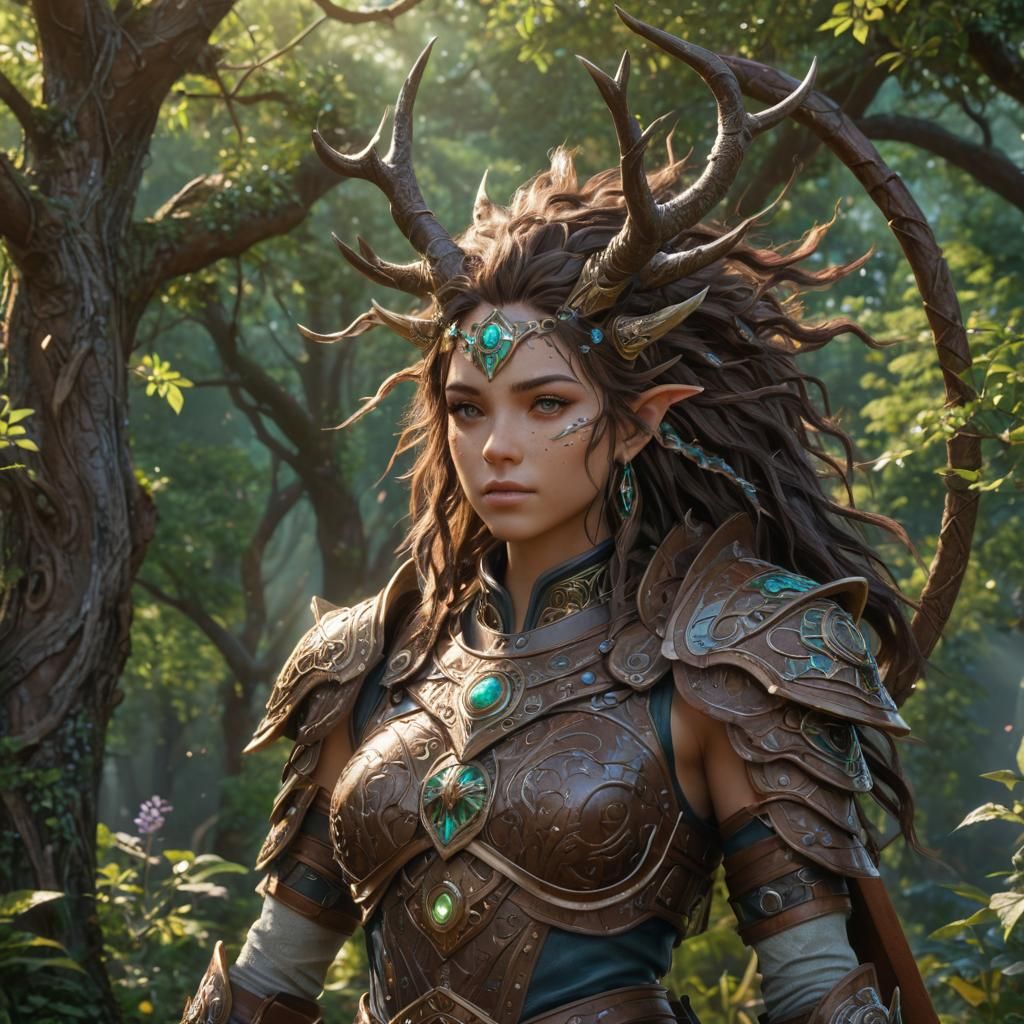 Anime Druid in Lush Nature, 3D Art