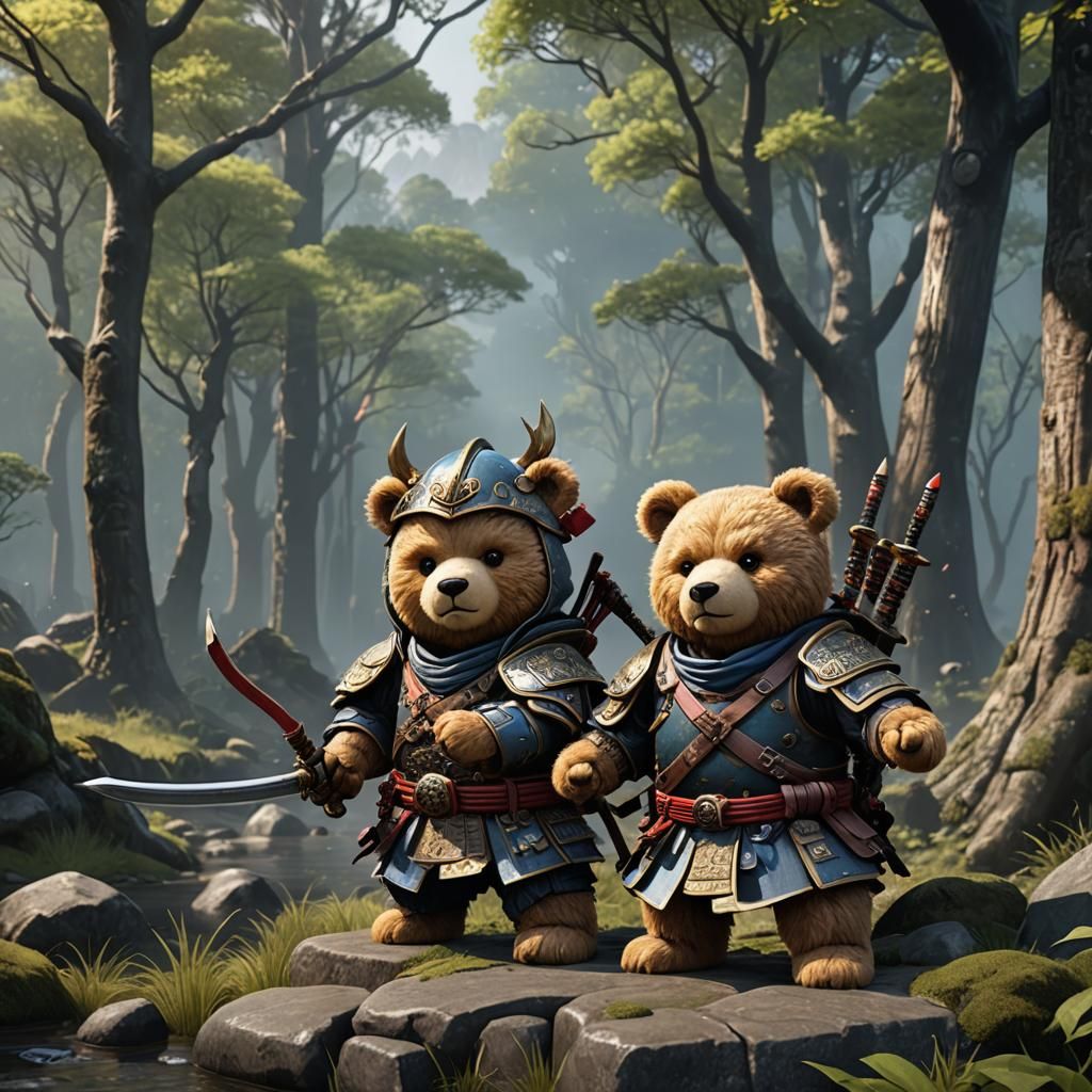 Teddy Bear Samurai Archer in Detailed Digital Painting
