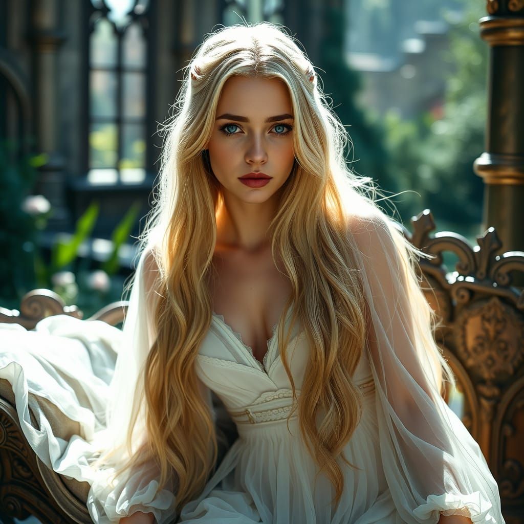 Beautiful Sad Galadriel in Gothic Garden