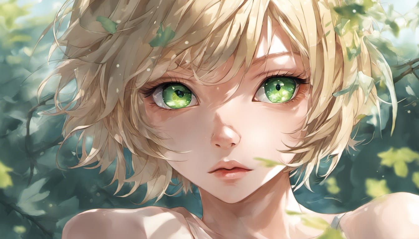 Anime Art of a Blonde Woman with Green Eyes