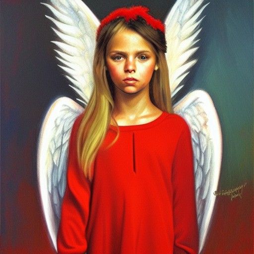 Angel with Red Wings: Oil Painting Portrait