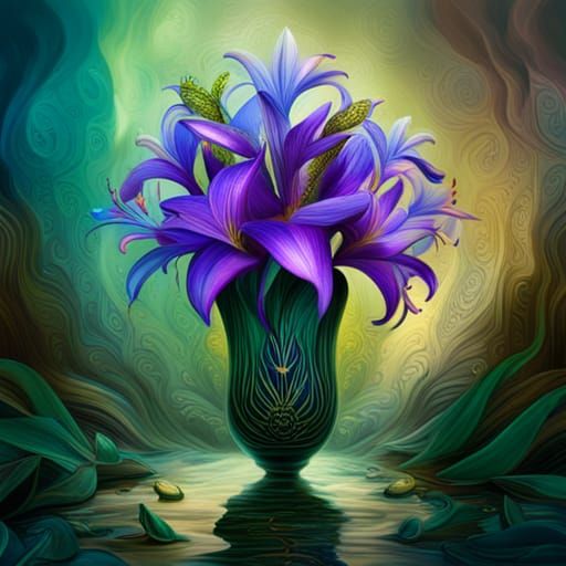 Turquoise Vase with Lilies in Romantic Style