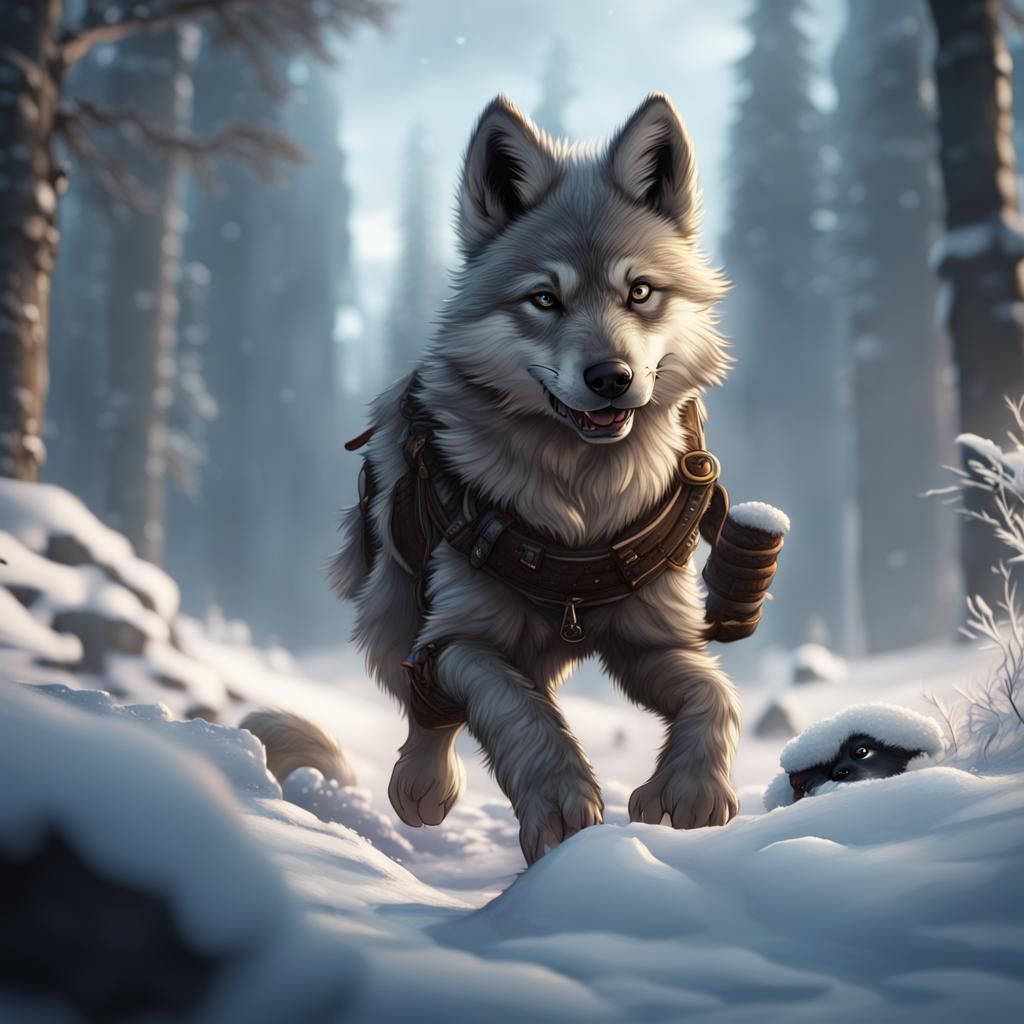 Wolf Pup's Snowy Game, Hunter's Shadow